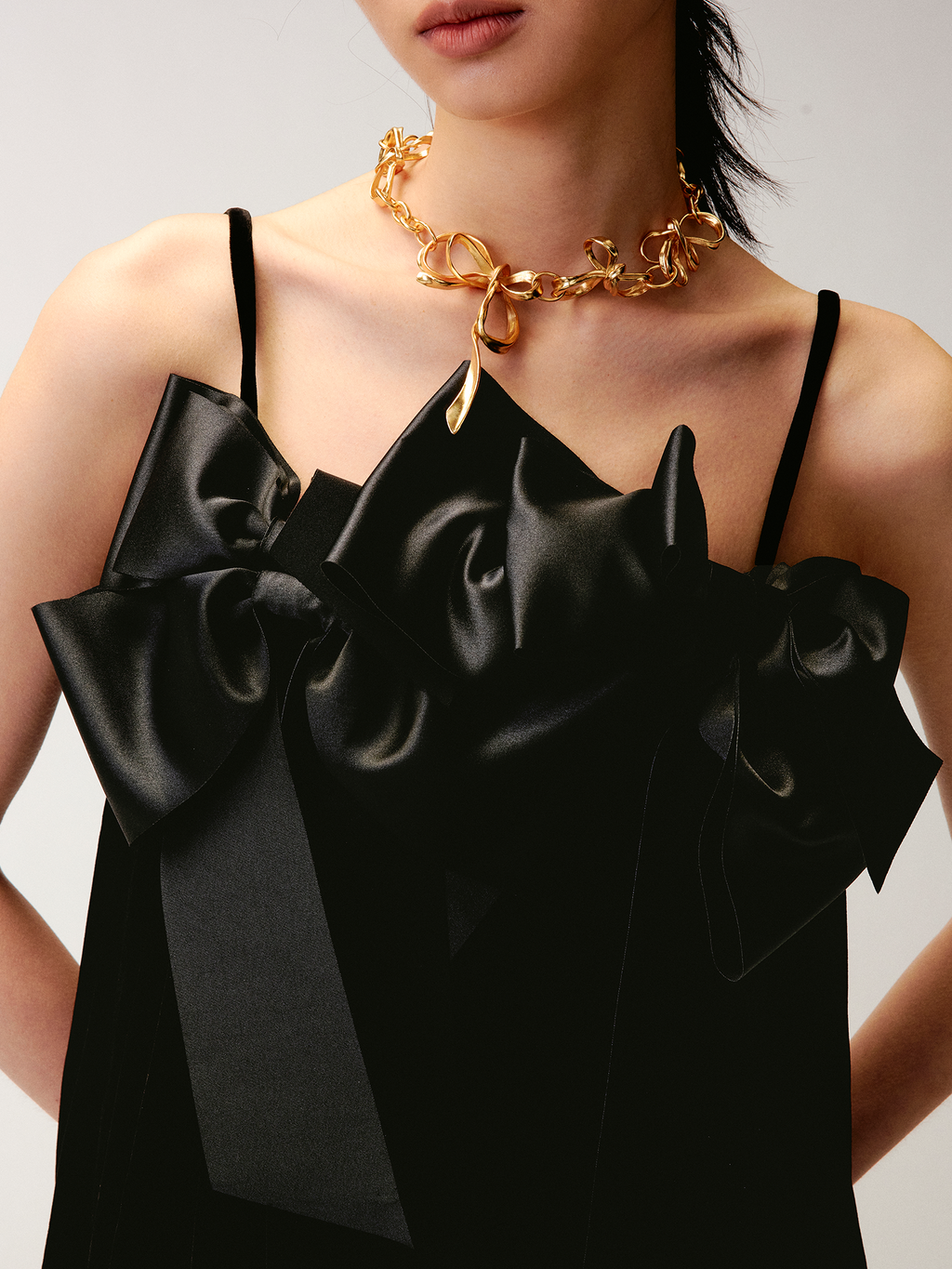 3d bow silk cami dress