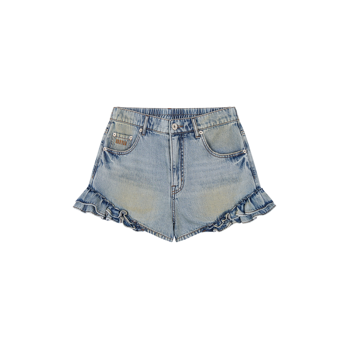 Ruffled hem denim shorts