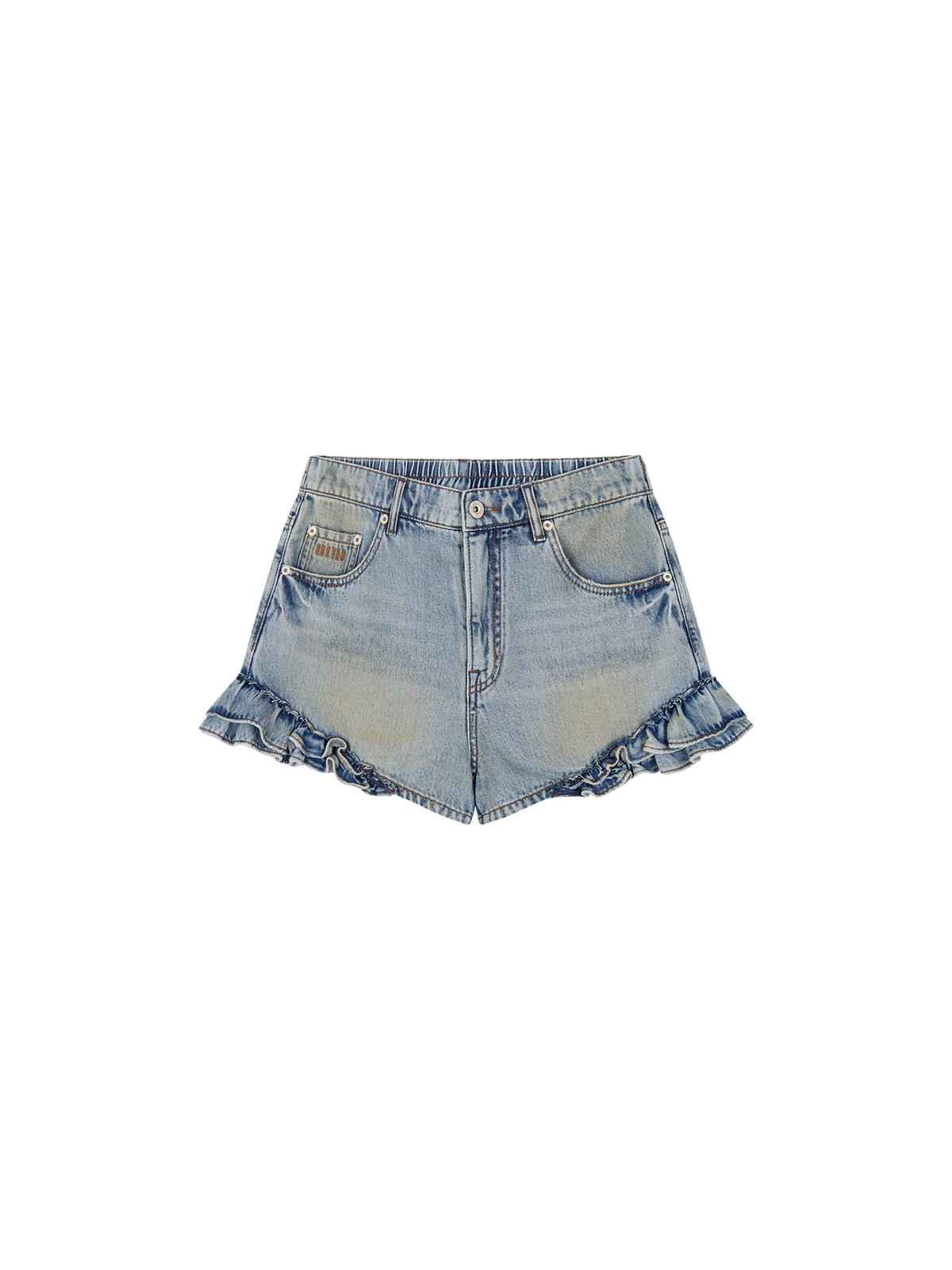 Ruffled hem denim shorts