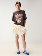 3d satin lace bow mini skirt