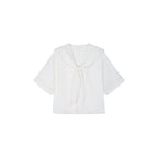 Cutout embroidered sailor collar shirt