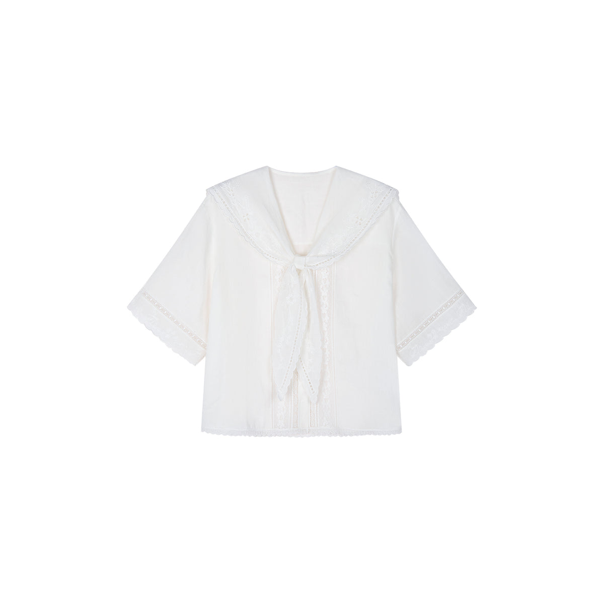 Cutout embroidered sailor collar shirt