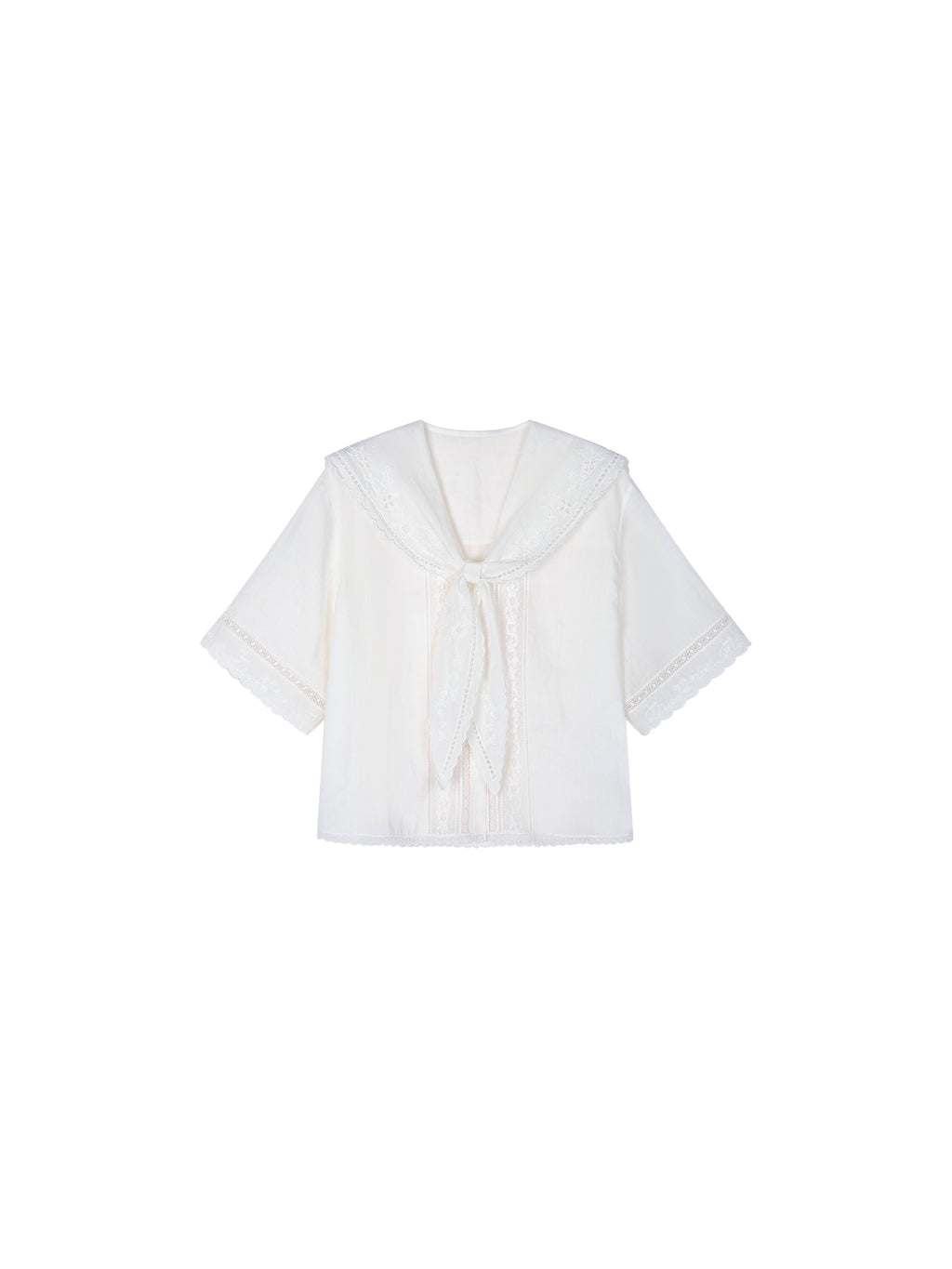 Cutout embroidered sailor collar shirt