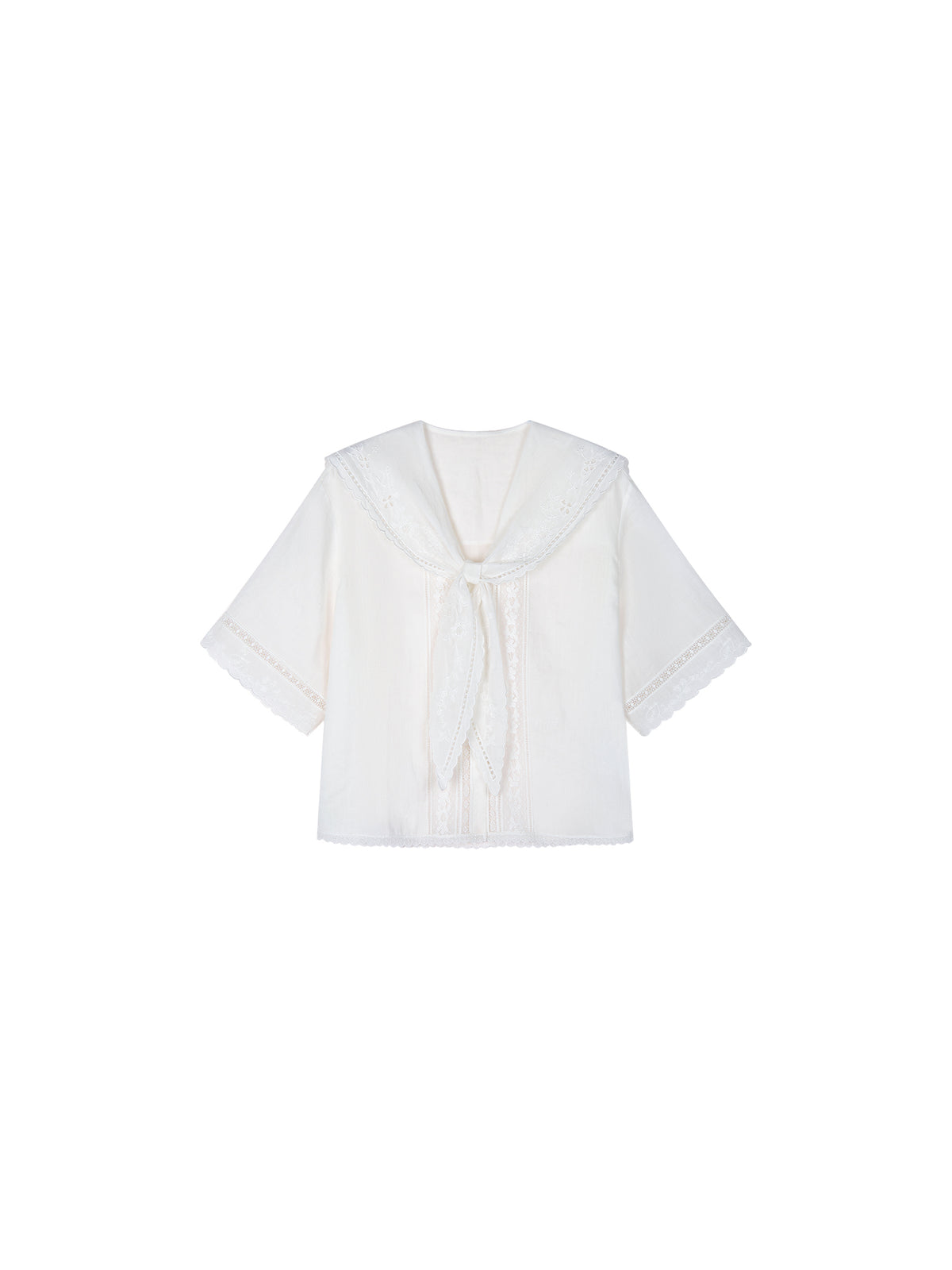 Cutout embroidered sailor collar shirt
