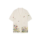 Hand-embroidered insect and floral cuban collar cardigan
