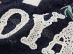 Polo collar lace cutout embroidered patchwork T-shirt