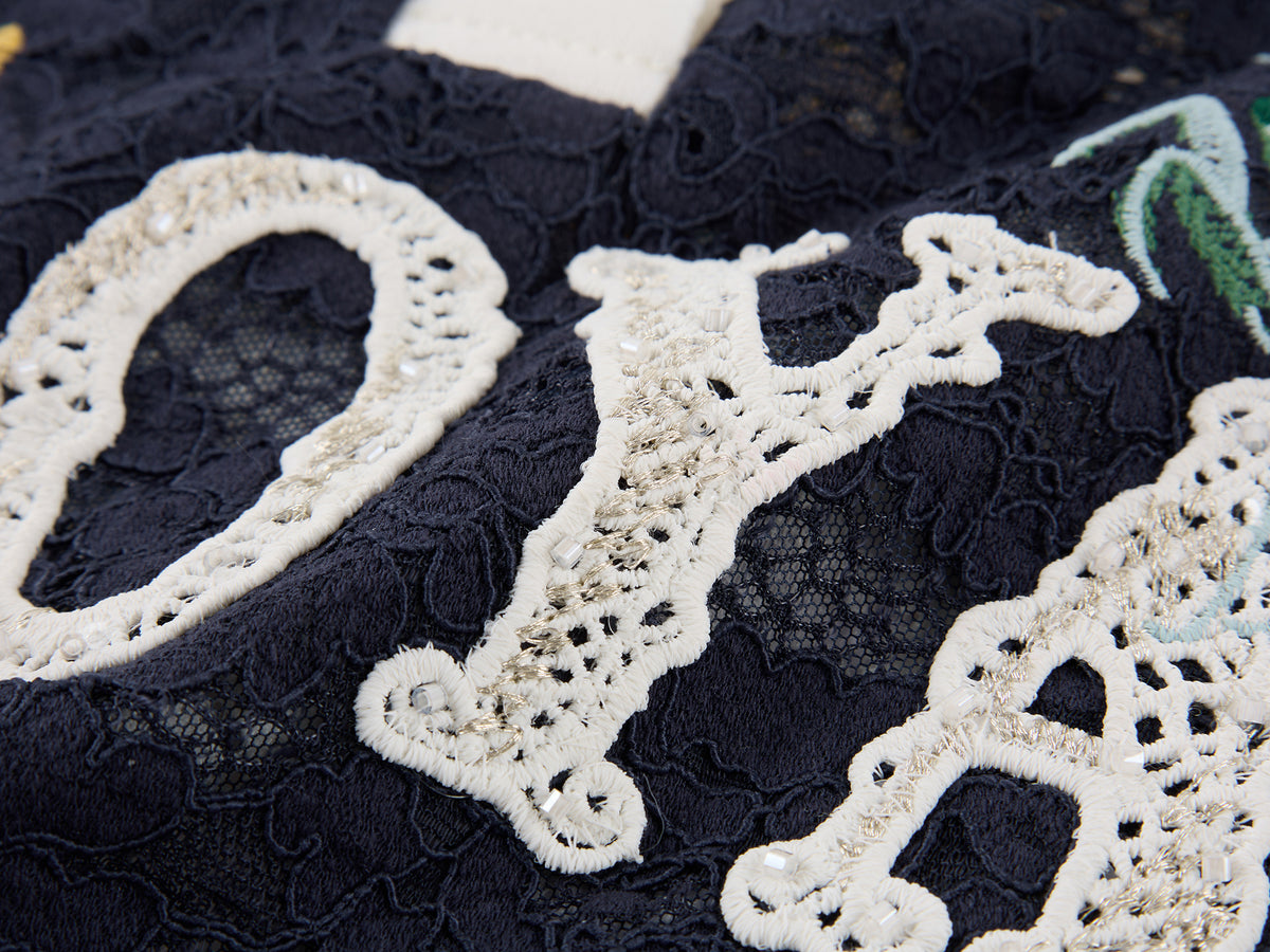 Polo collar lace cutout embroidered patchwork T-shirt