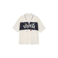 Polo collar lace cutout embroidered patchwork T-shirt