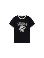 Lace insect and floral motif ringer T-shirt