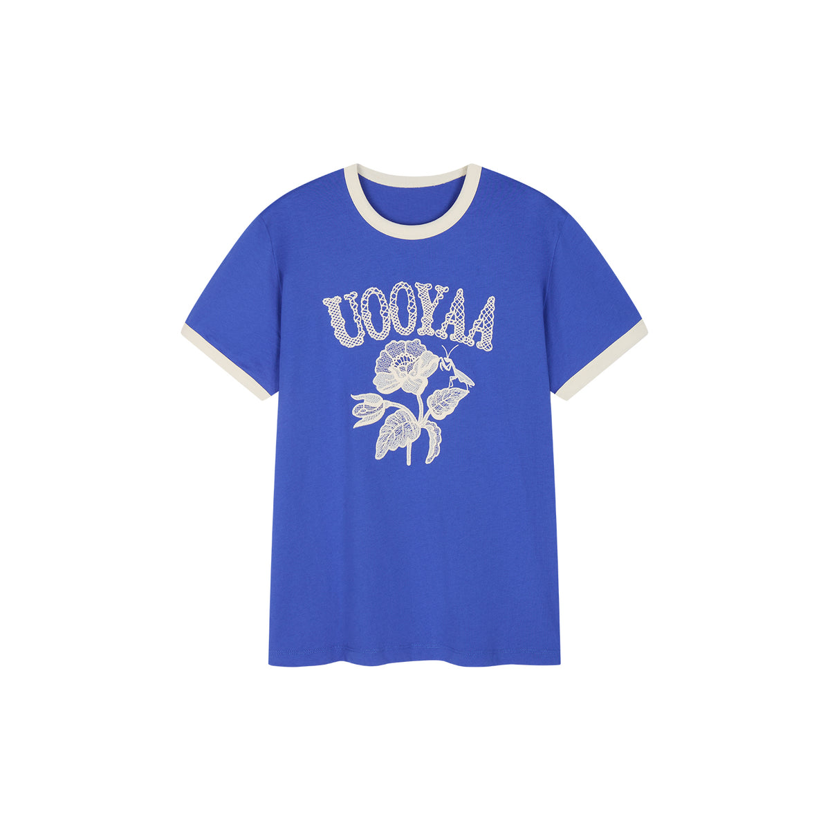 Lace insect and floral motif ringer T-shirt