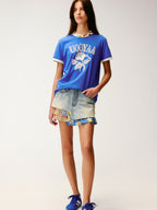 Lace insect and floral motif ringer T-shirt