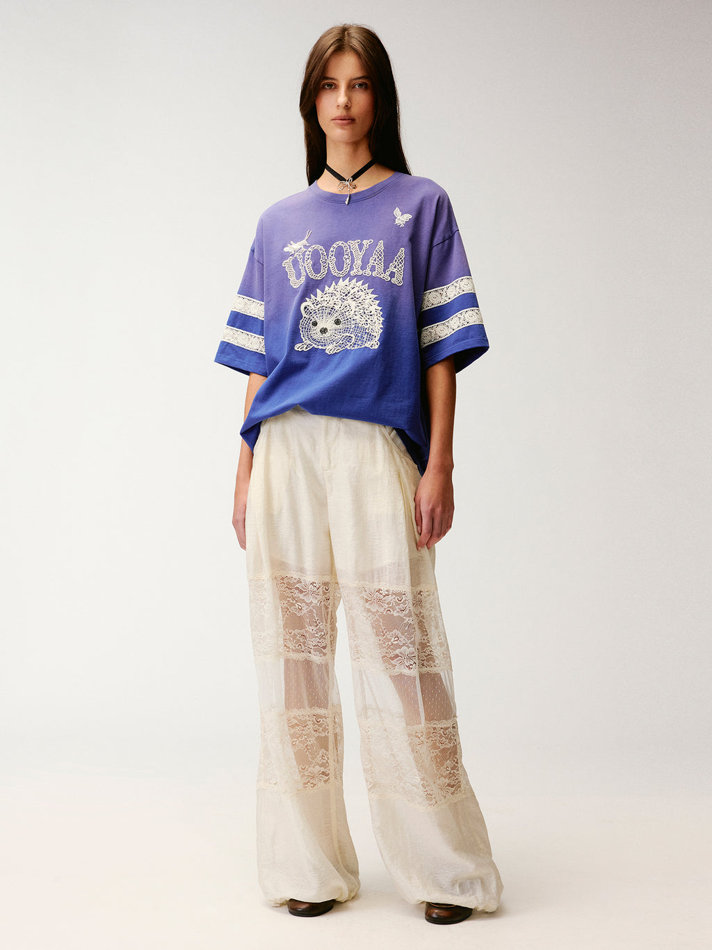 Lace embroidered hedgehog T-shirt