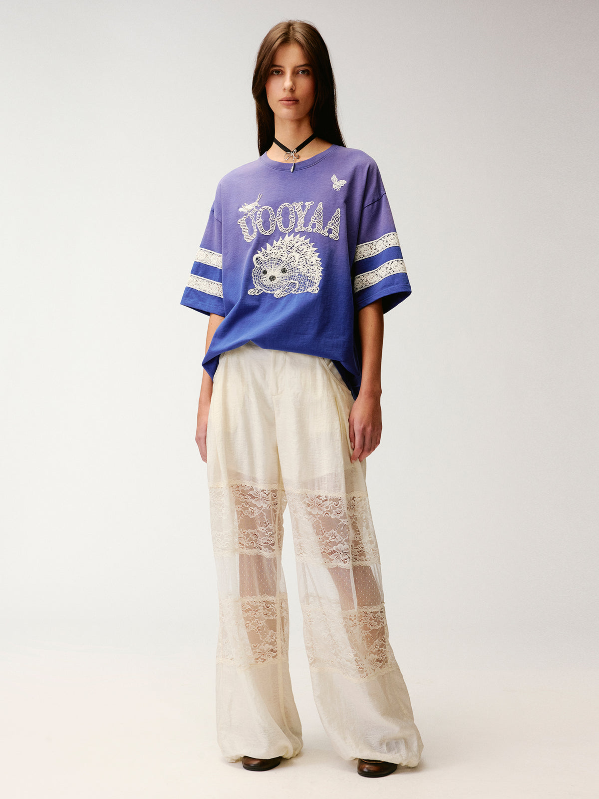Lace embroidered hedgehog T-shirt
