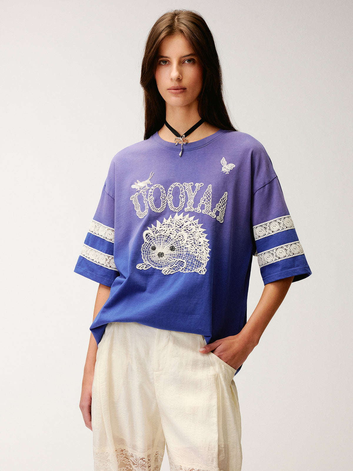 Lace embroidered hedgehog T-shirt