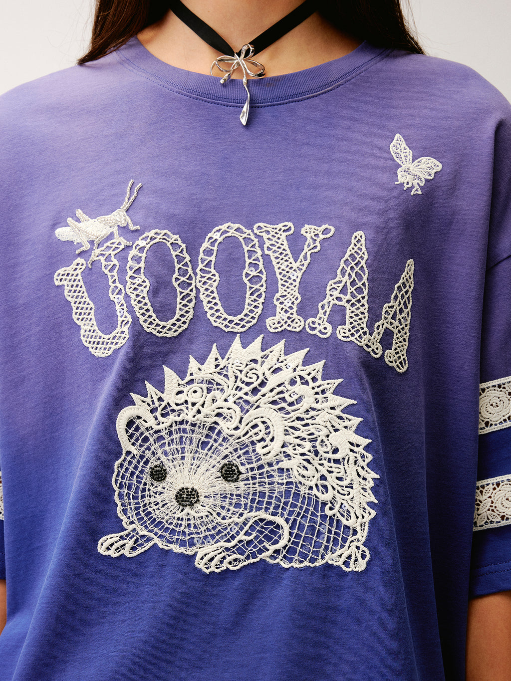Lace embroidered hedgehog T-shirt