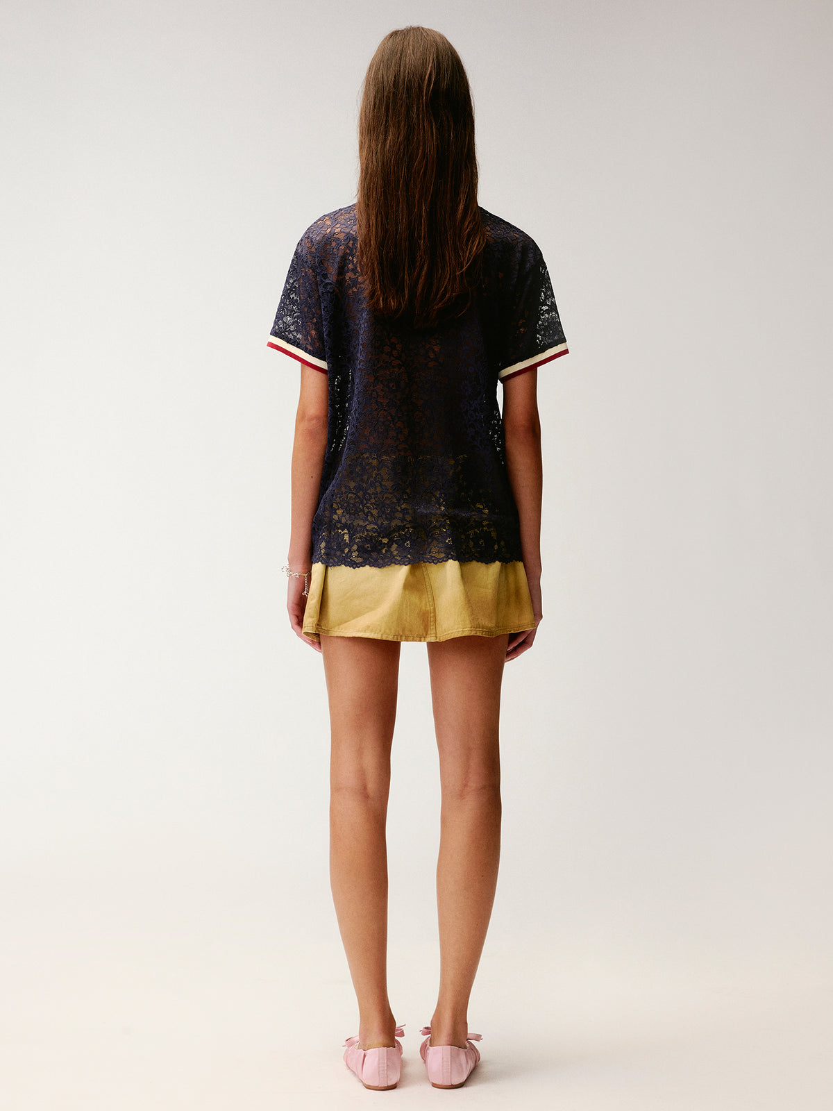 Insect and floral embroidered lace T-shirt
