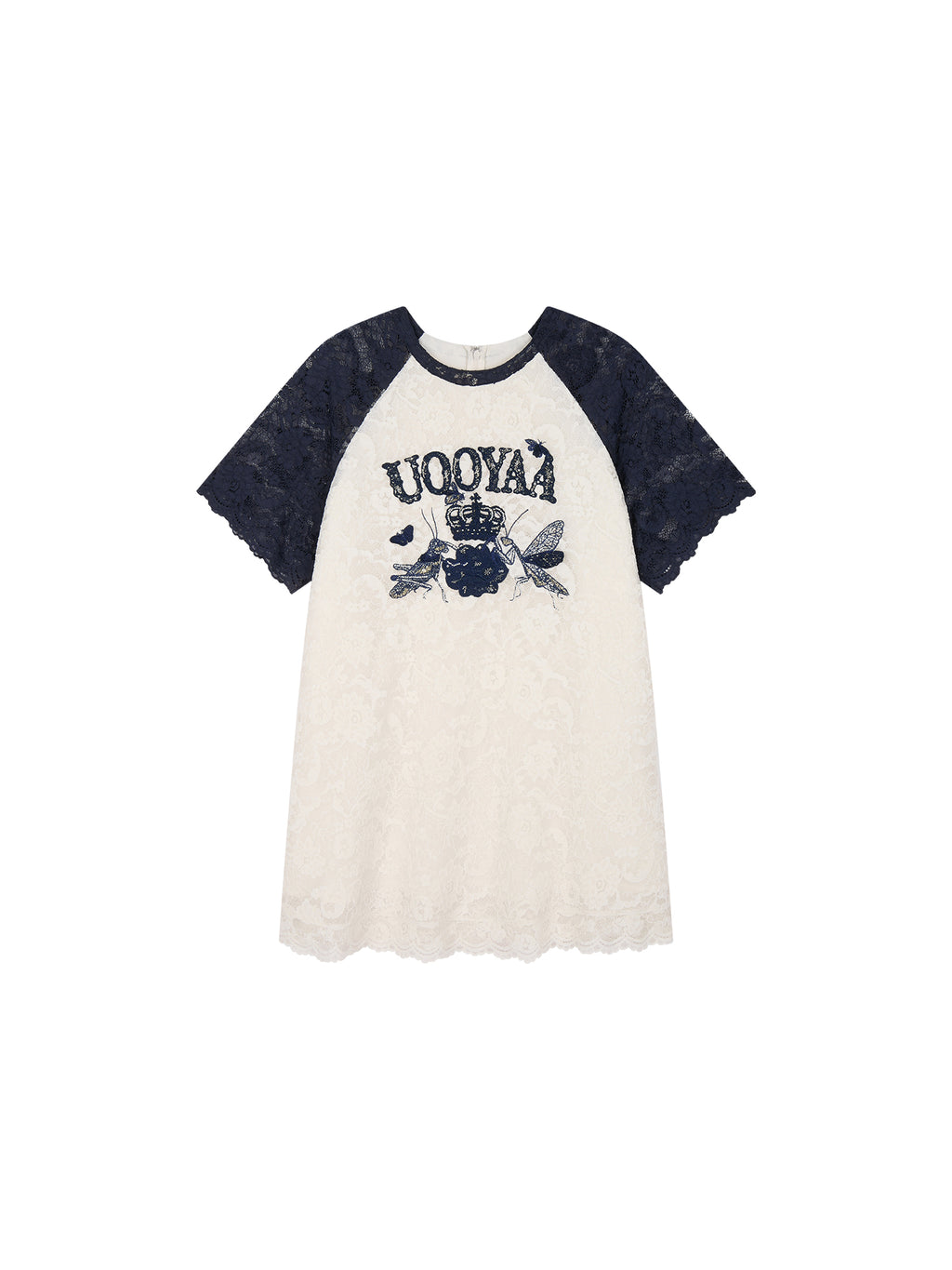 Insect and floral motif raglan sleeve lace dress