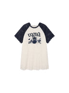 Insect and floral motif raglan sleeve lace dress
