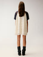 Insect and floral motif raglan sleeve lace dress