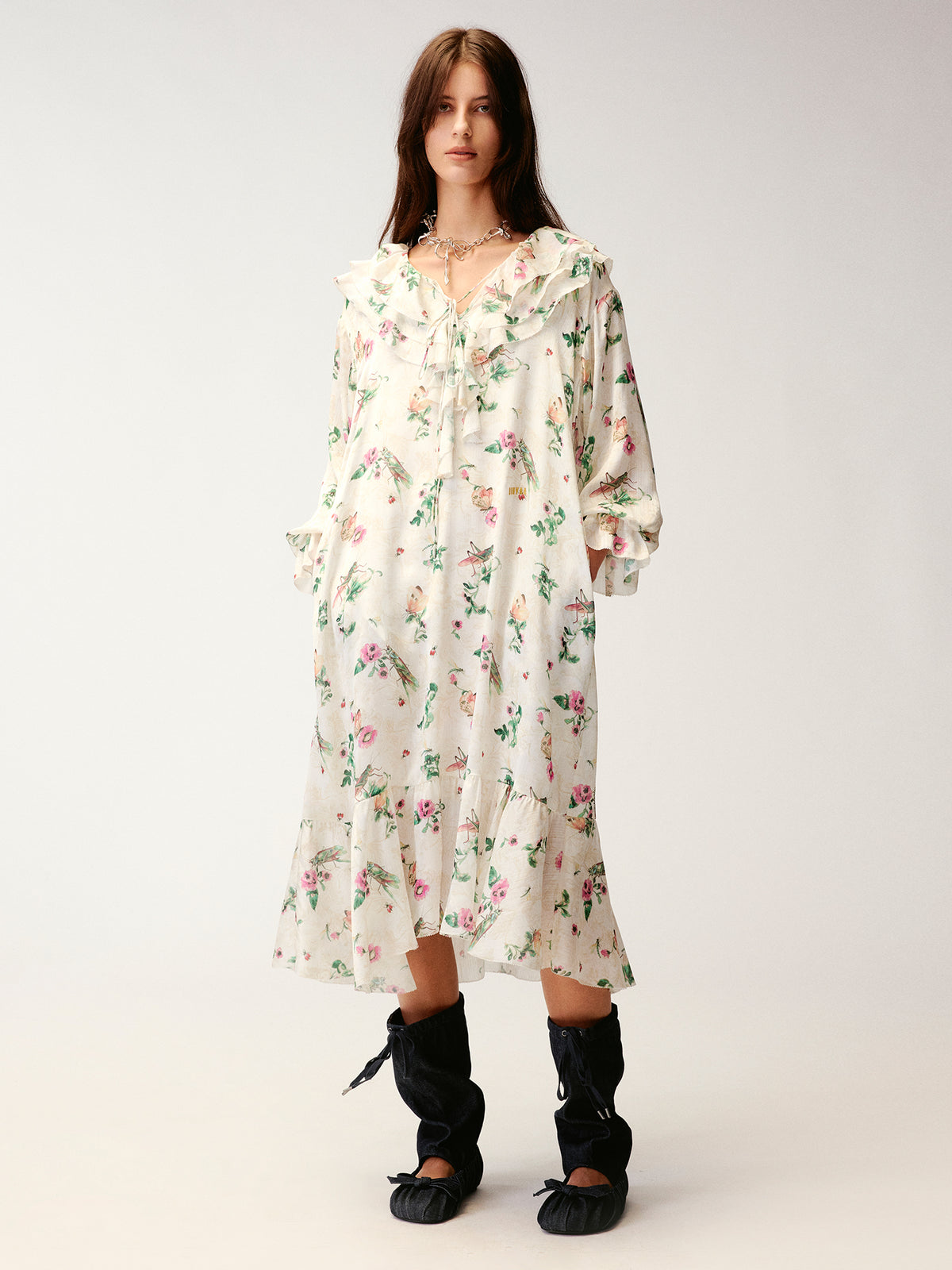 Insect and floral print dress