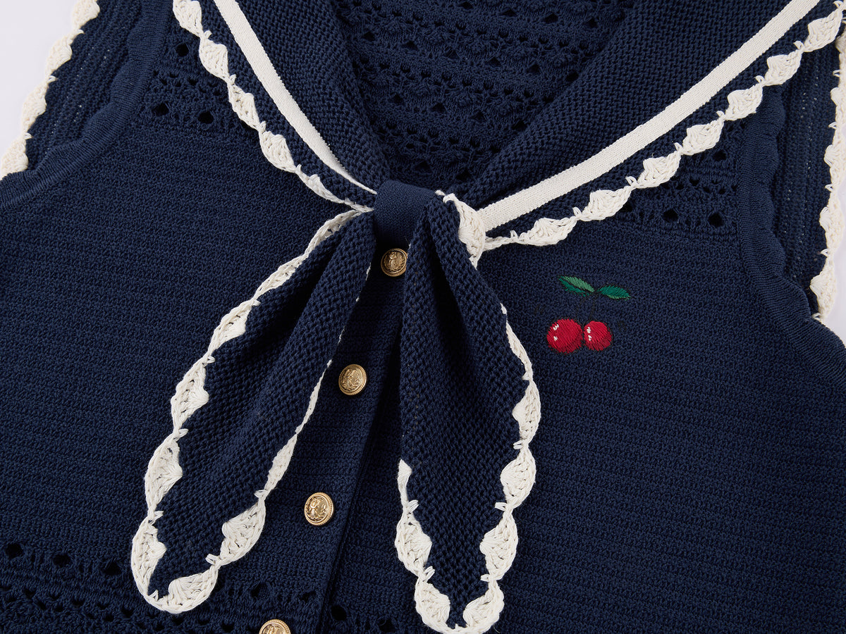 Sailor collar cutout knit vest dress