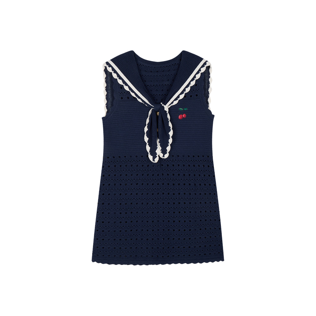 Sailor collar cutout knit vest dress