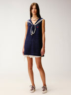 Sailor collar cutout knit vest dress