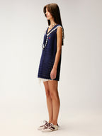 Sailor collar cutout knit vest dress