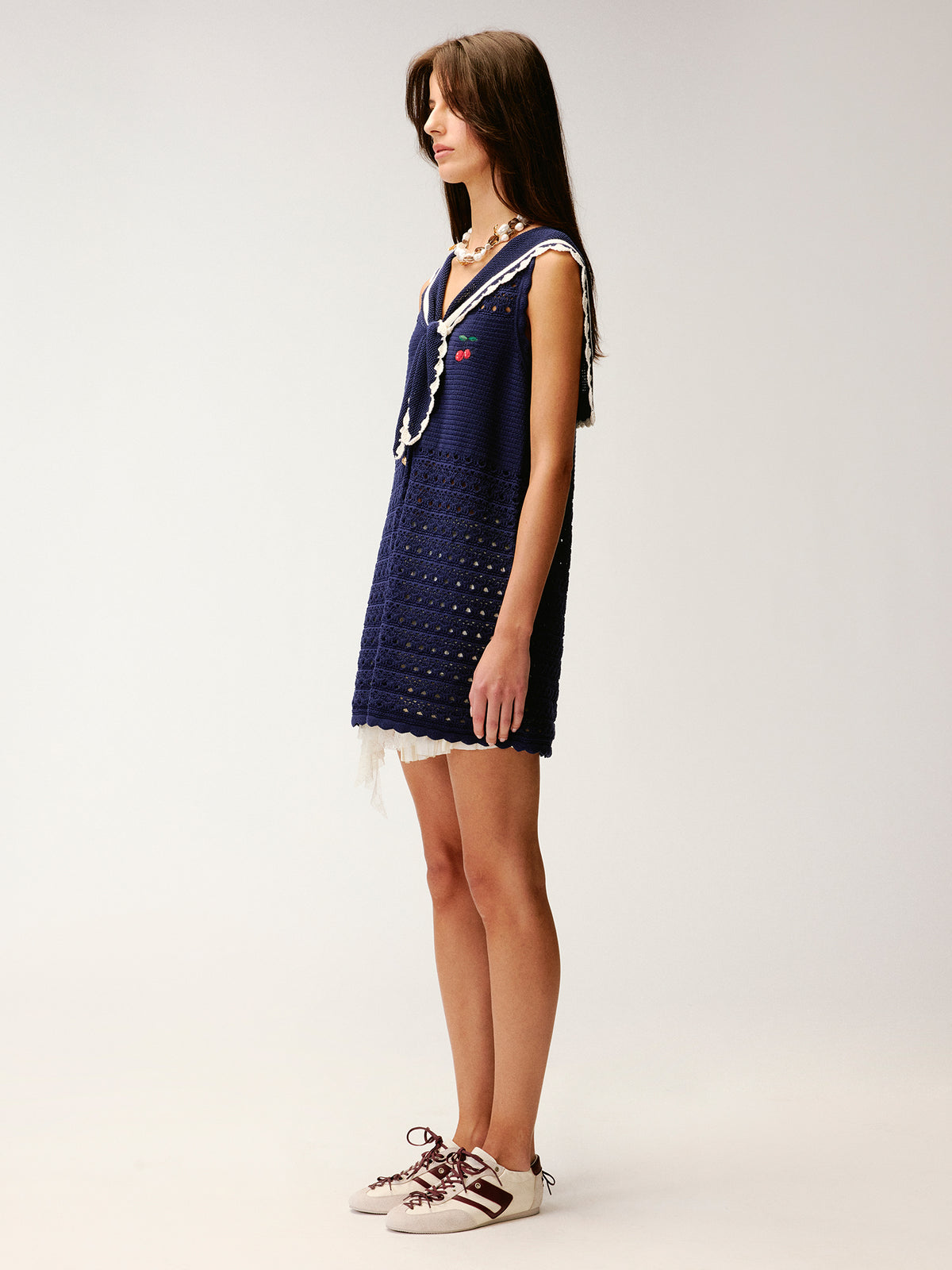 Sailor collar cutout knit vest dress
