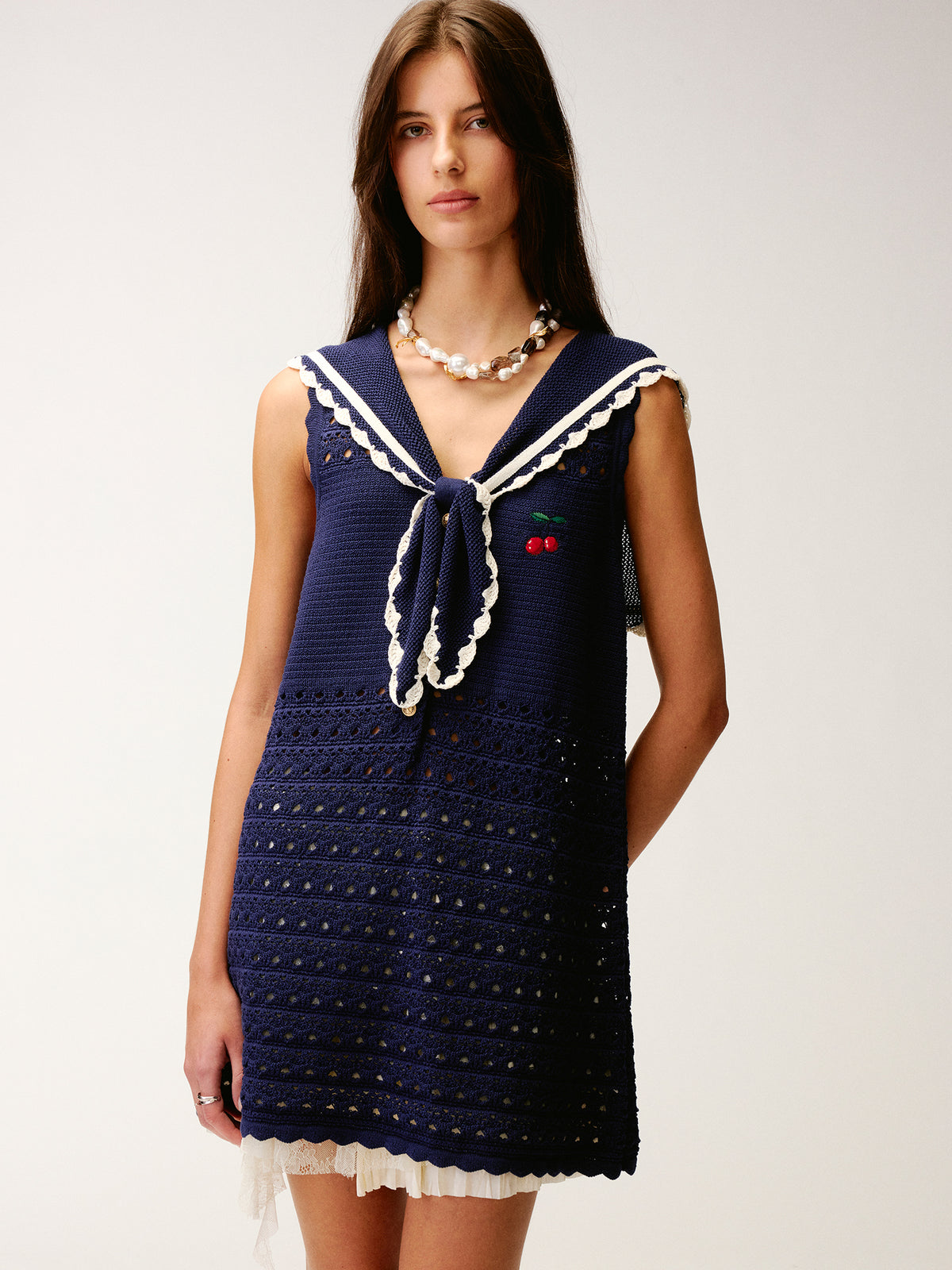 Sailor collar cutout knit vest dress