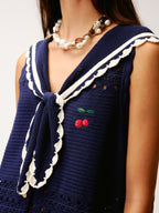 Sailor collar cutout knit vest dress