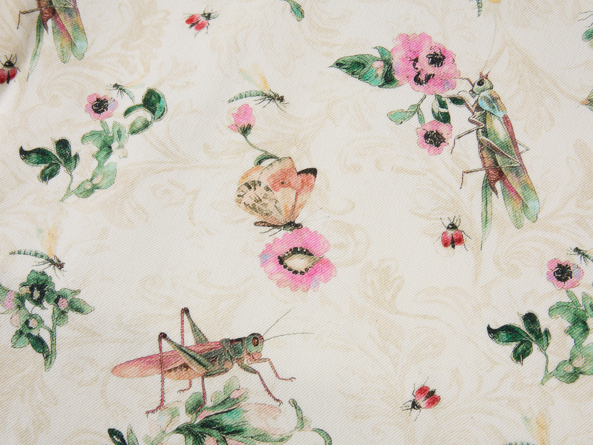 Insect and floral print curved pants