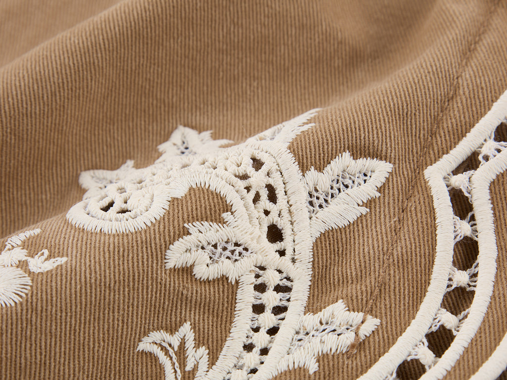 Lace insect and floral cutout embroidered shorts