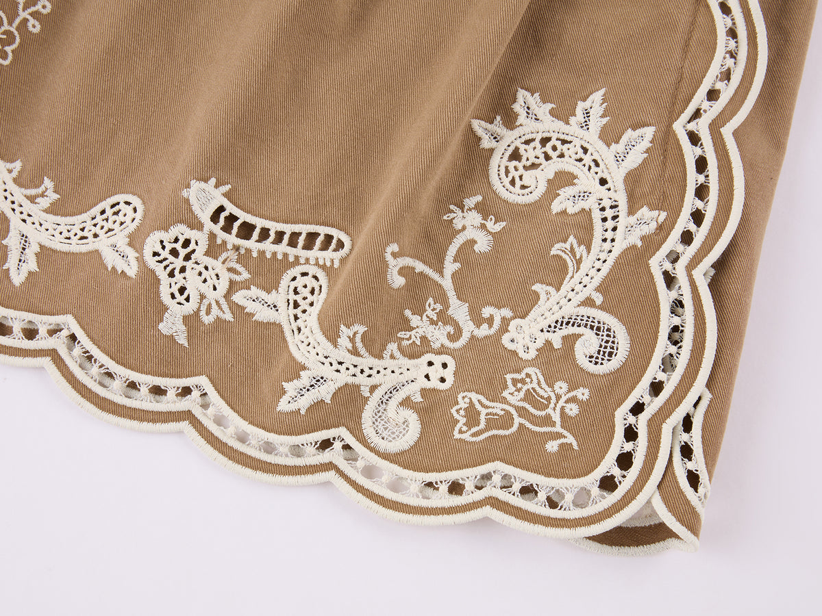 Lace insect and floral cutout embroidered shorts