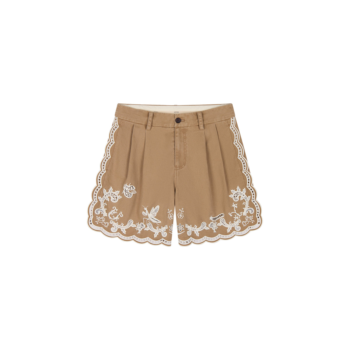 Lace insect and floral cutout embroidered shorts