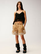 Lace insect and floral cutout embroidered shorts