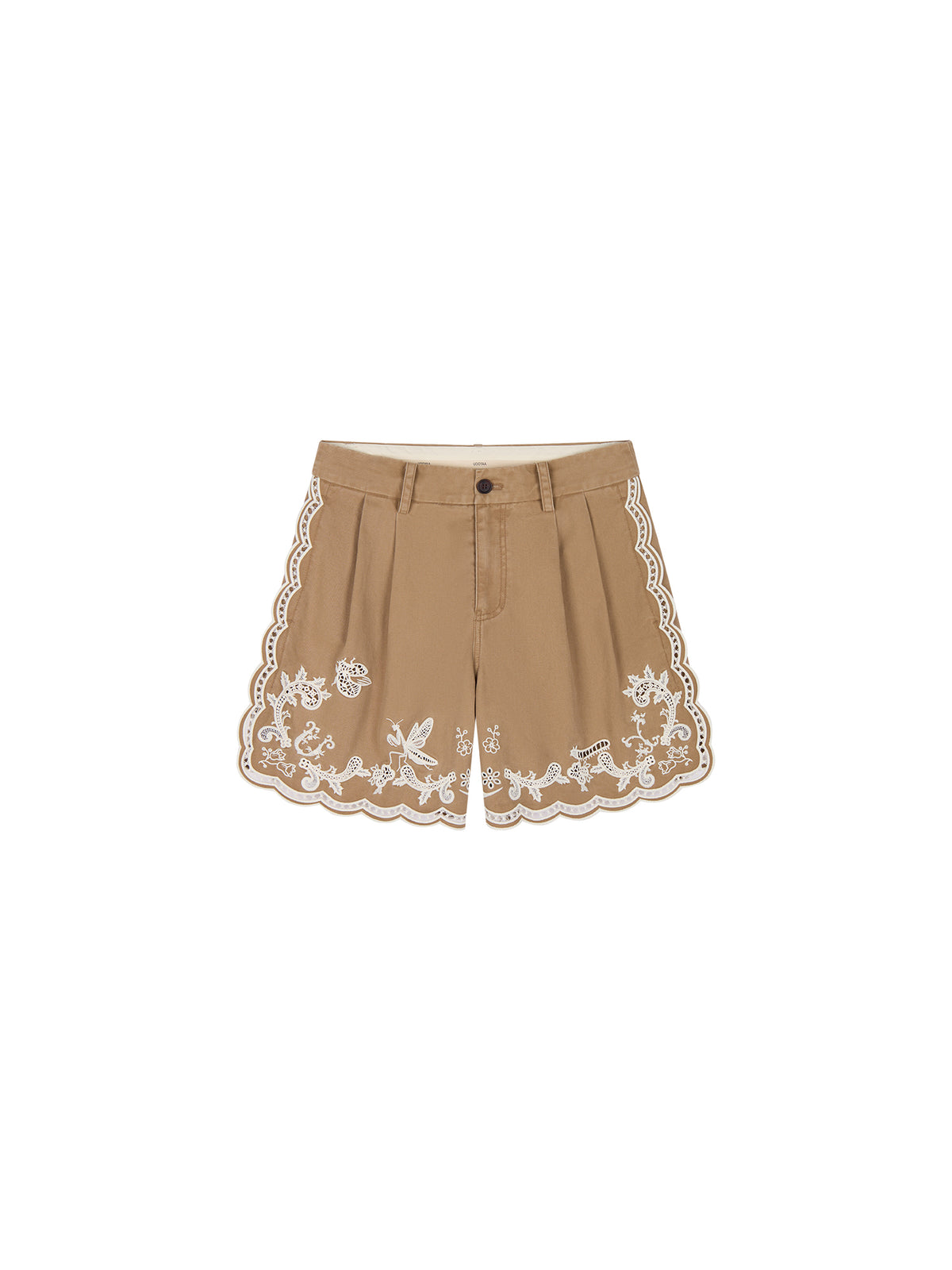 Lace insect and floral cutout embroidered shorts