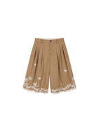 Lace insect and floral cutout embroidered shorts