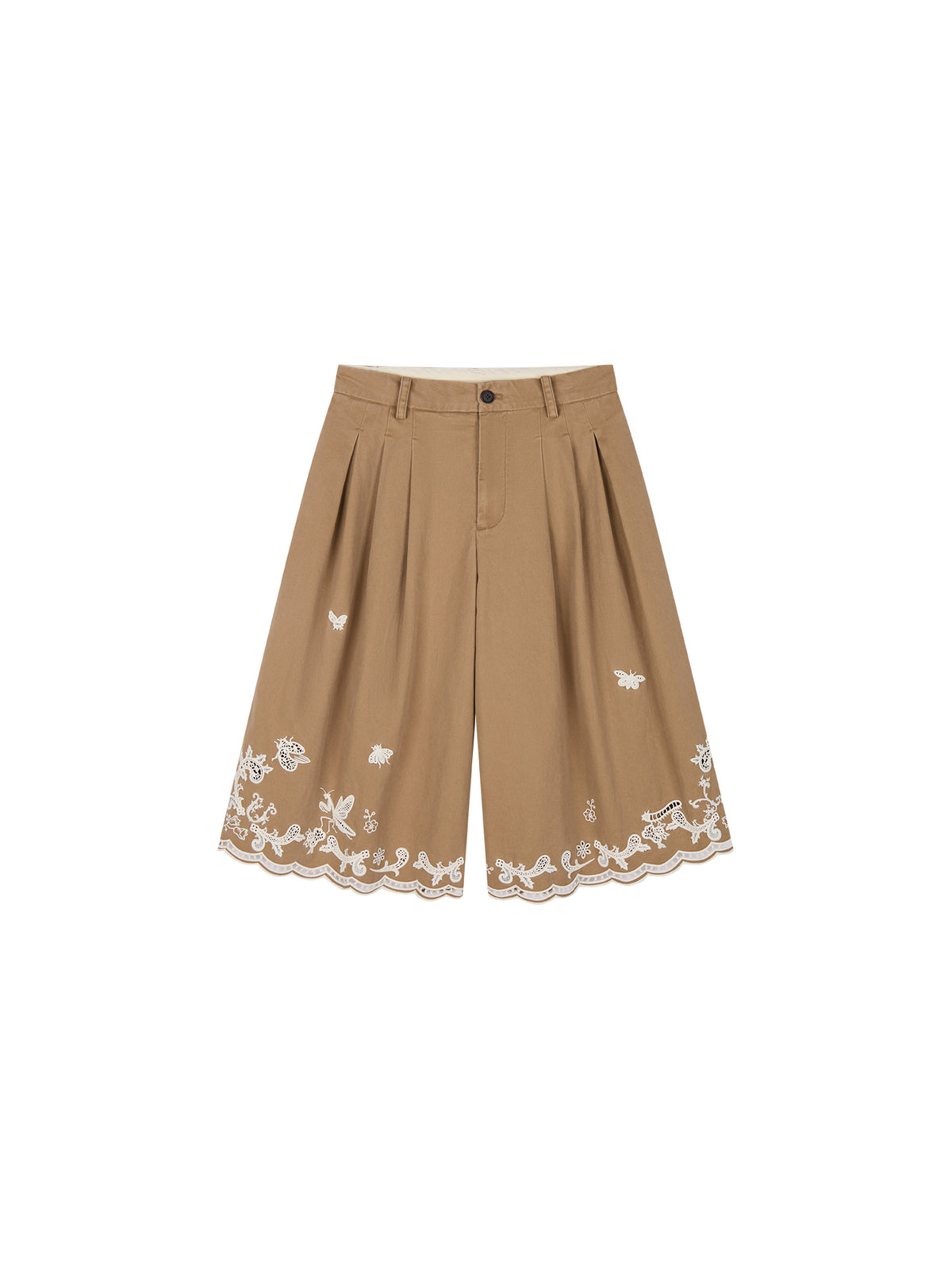 Lace insect and floral cutout embroidered shorts