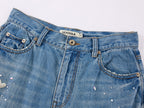Insect-beaded rhinestone denim pants