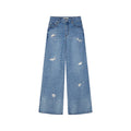 Insect-beaded rhinestone denim pants