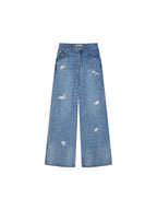 Insect-beaded rhinestone denim pants
