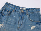 Insect-beaded rhinestone denim shorts