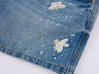 Insect-beaded rhinestone denim shorts