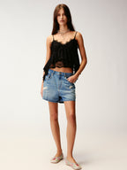 Insect-beaded rhinestone denim shorts