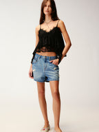 Insect-beaded rhinestone denim shorts