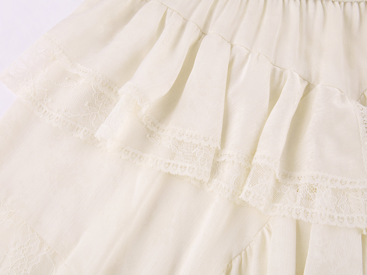 Irregular lace patchwork skirt