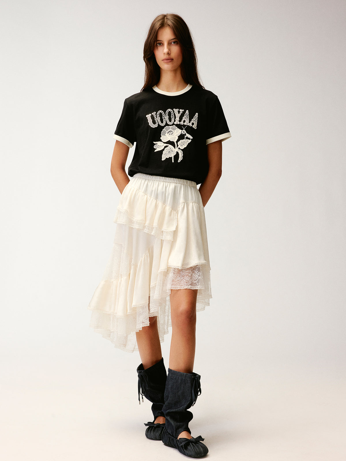 Irregular lace patchwork skirt