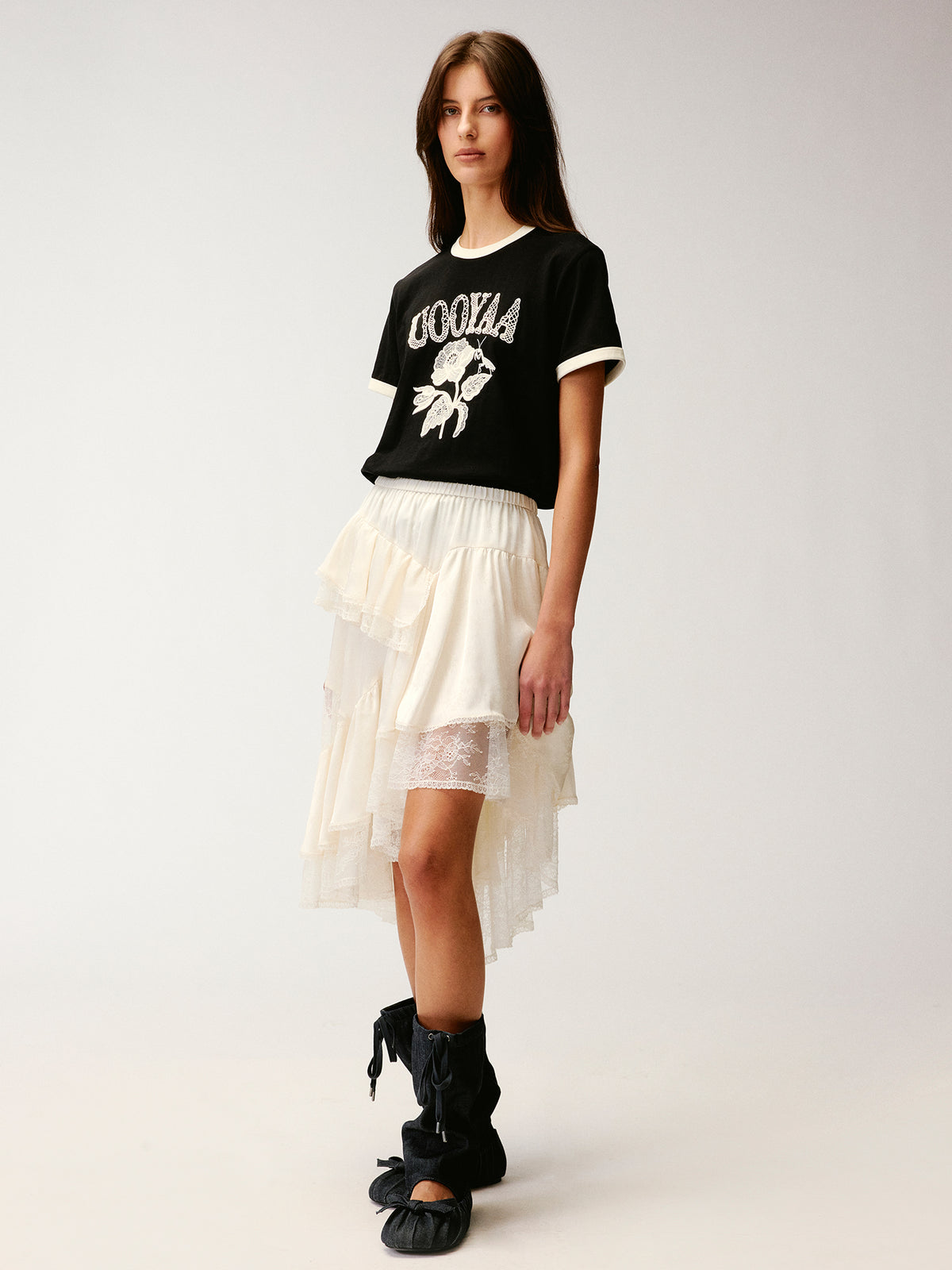 Irregular lace patchwork skirt