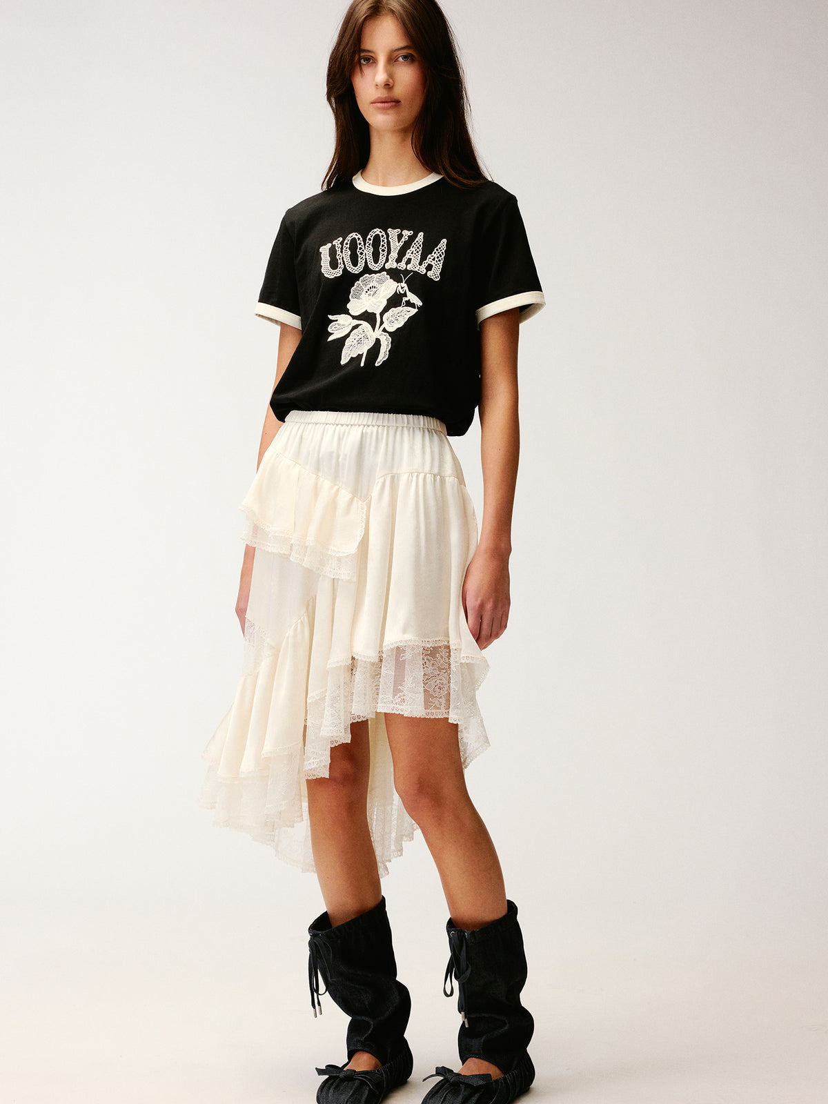 Irregular lace patchwork skirt